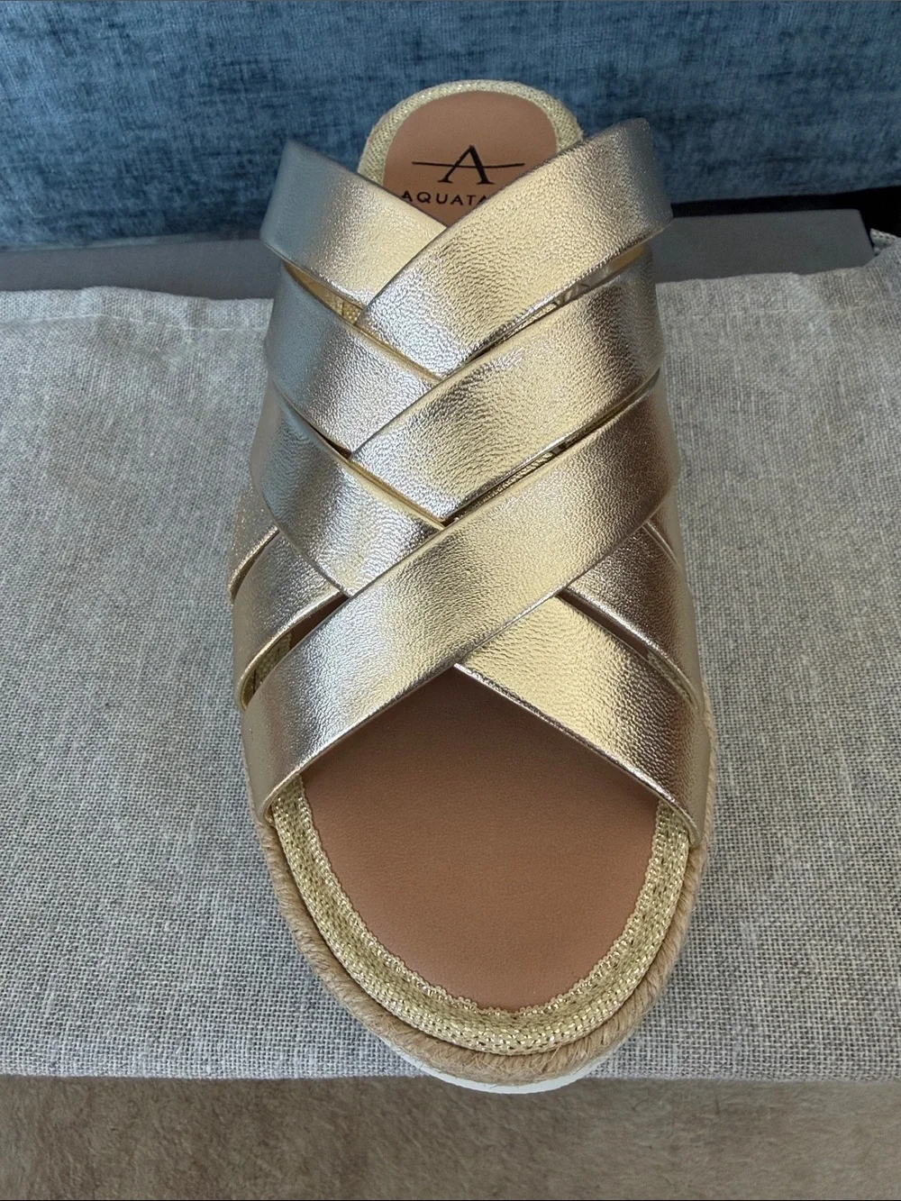 Aquatalia Aura Platino Gold Metallic Braided Espadrille Slide